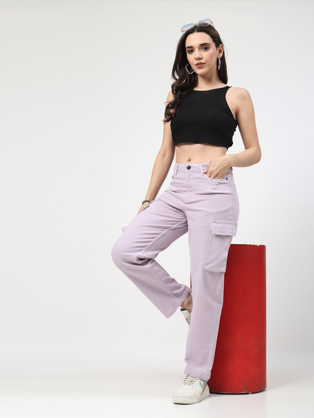 Lavender Loose Fit Cargos Jeans