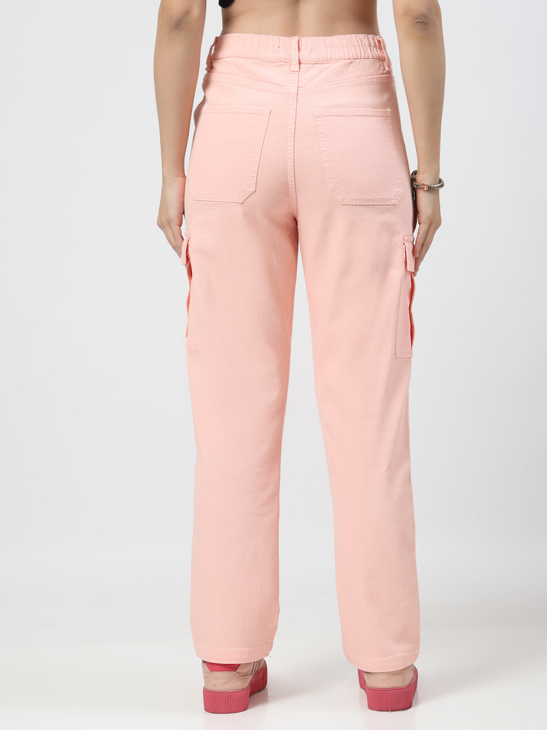 Peach Loose Fit Cargos Jeans
