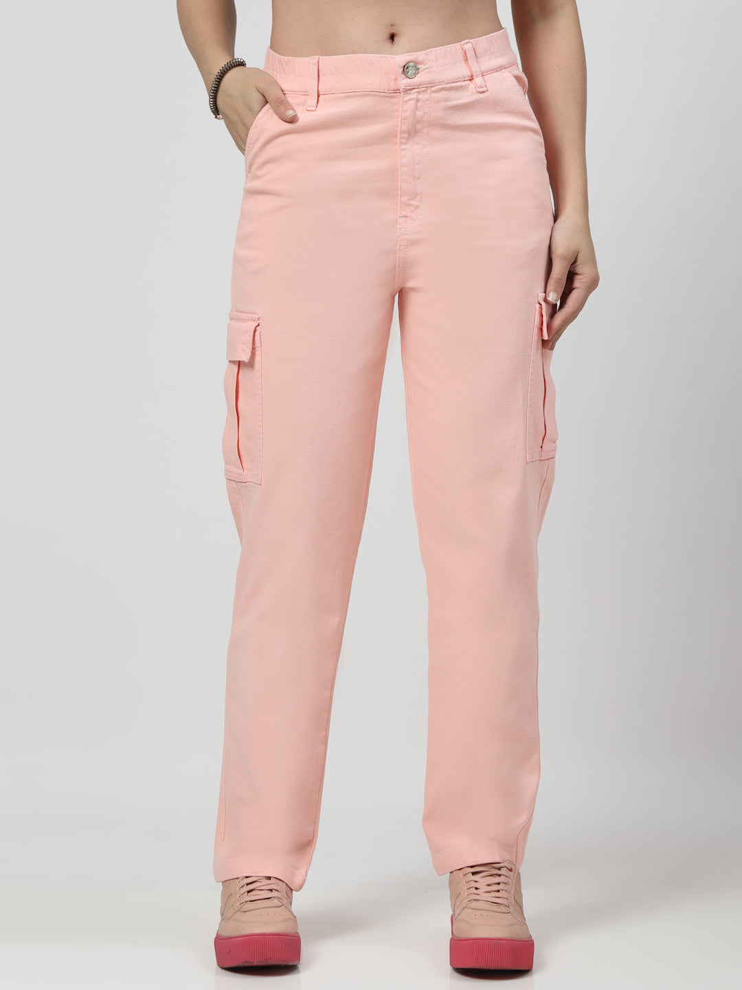 Peach Loose Fit Cargos Jeans