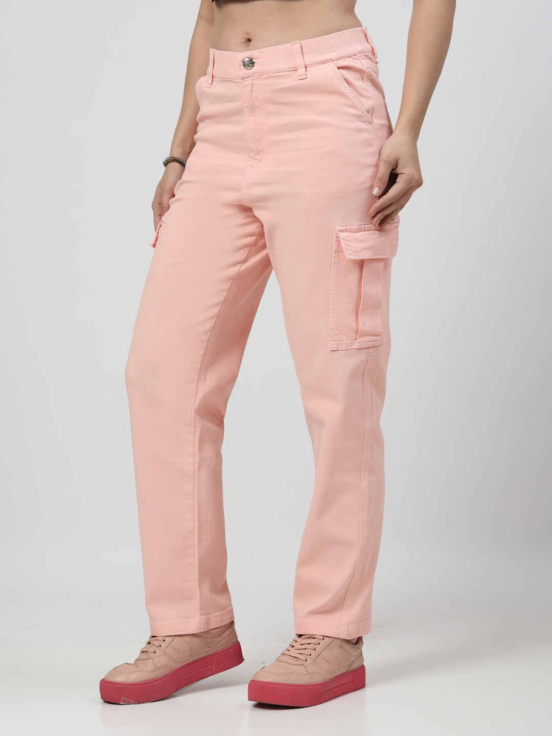 Peach Loose Fit Cargos Jeans