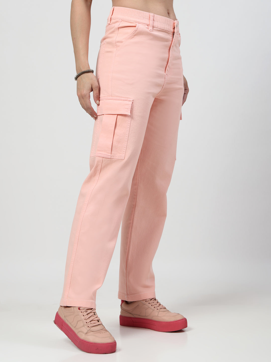 Peach Loose Fit Cargos Jeans
