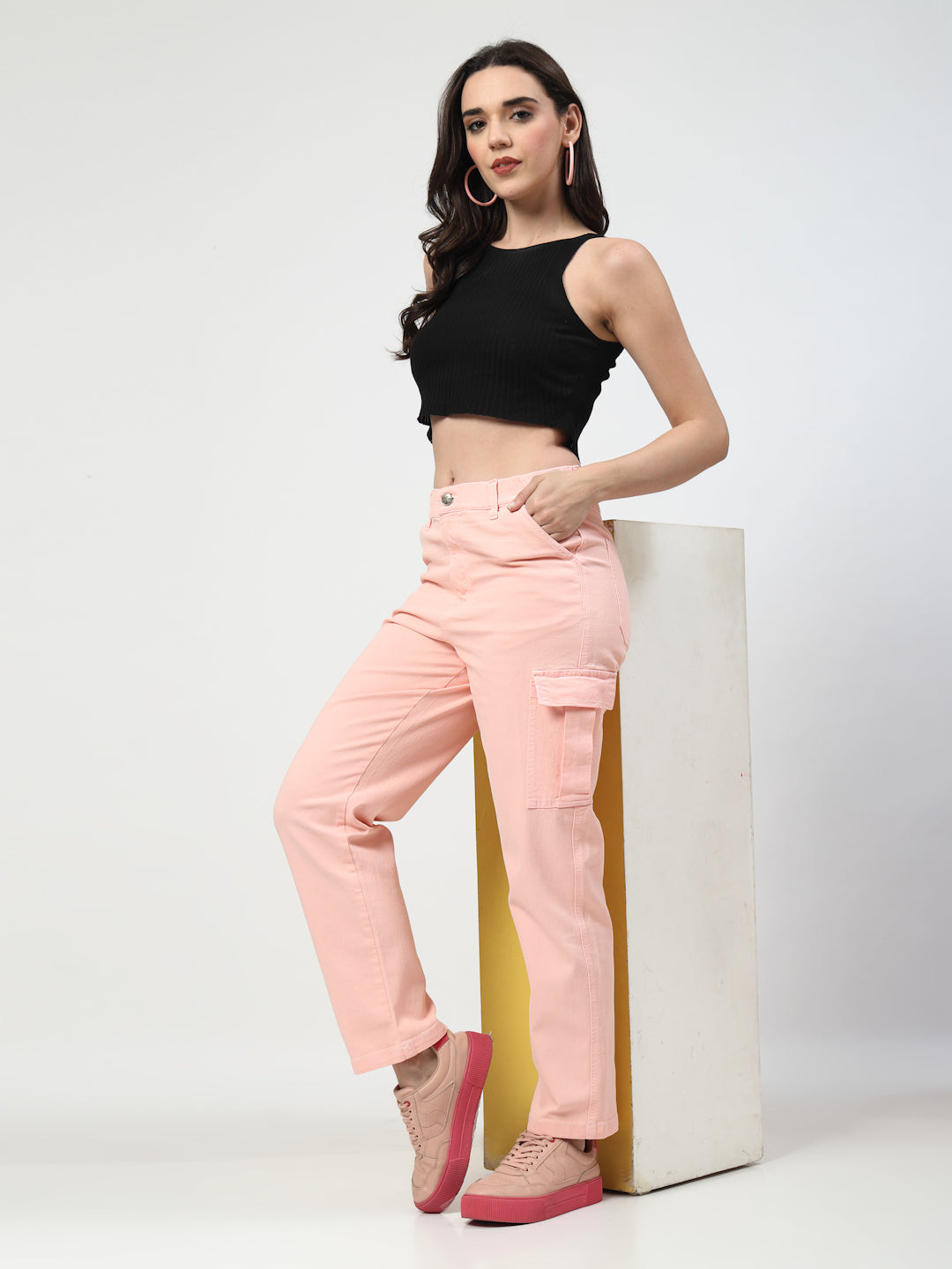Peach Loose Fit Cargos Jeans