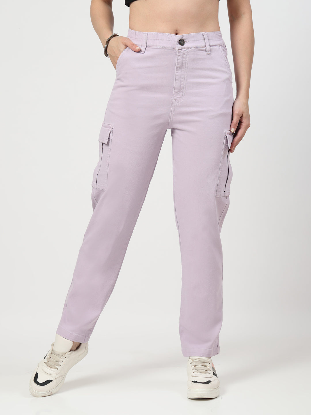 Lavender Cotton Blend Cargo Jeans