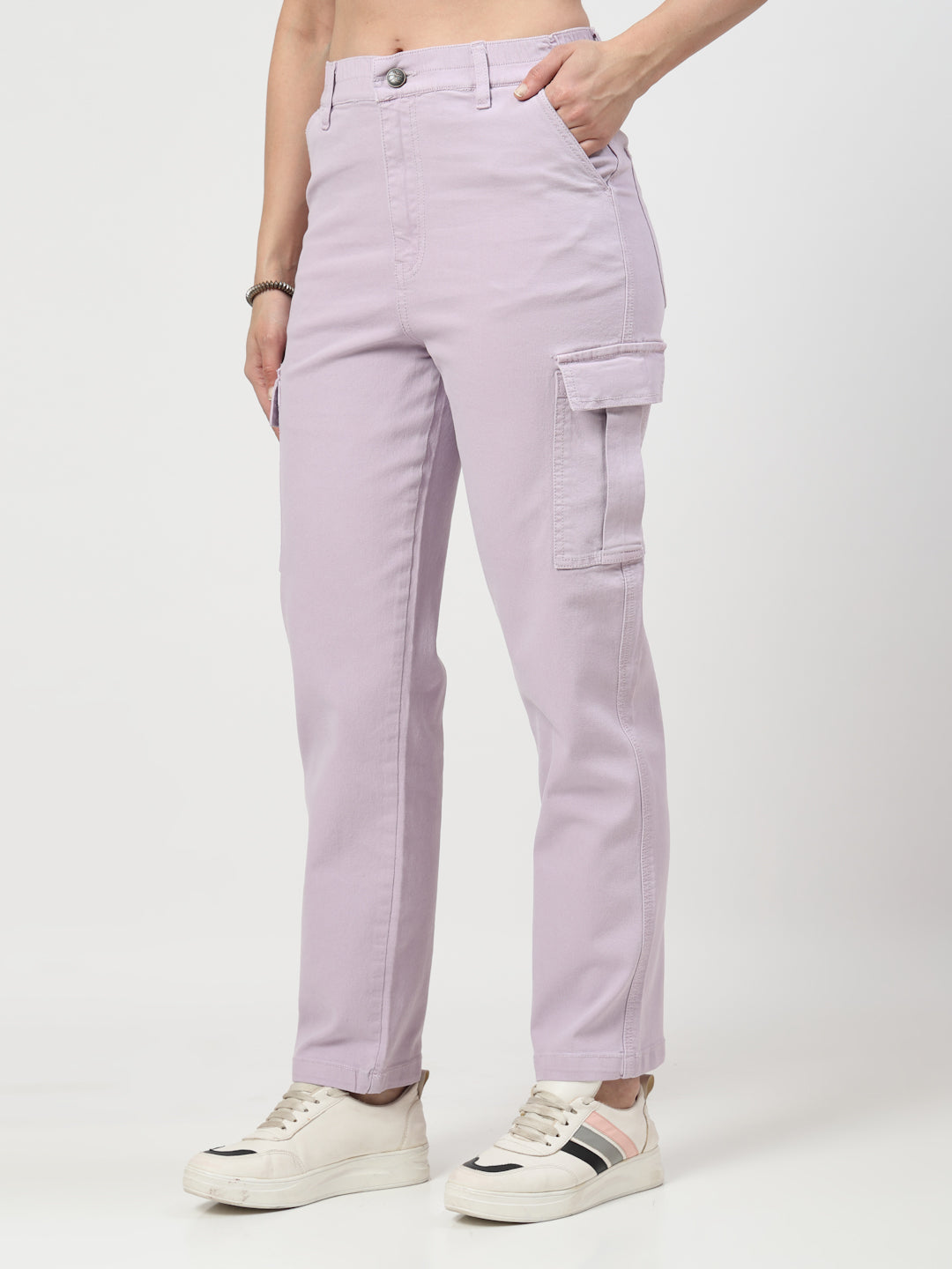 Lavender Cotton Cargo Pants for Women – Casual Loose Fit