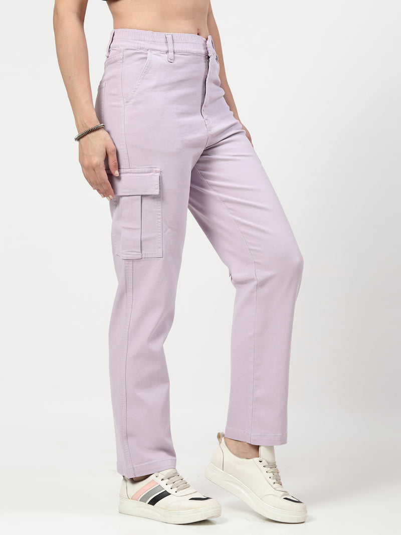 Lavender Cotton Cargo Pants for Women – Casual Loose Fit