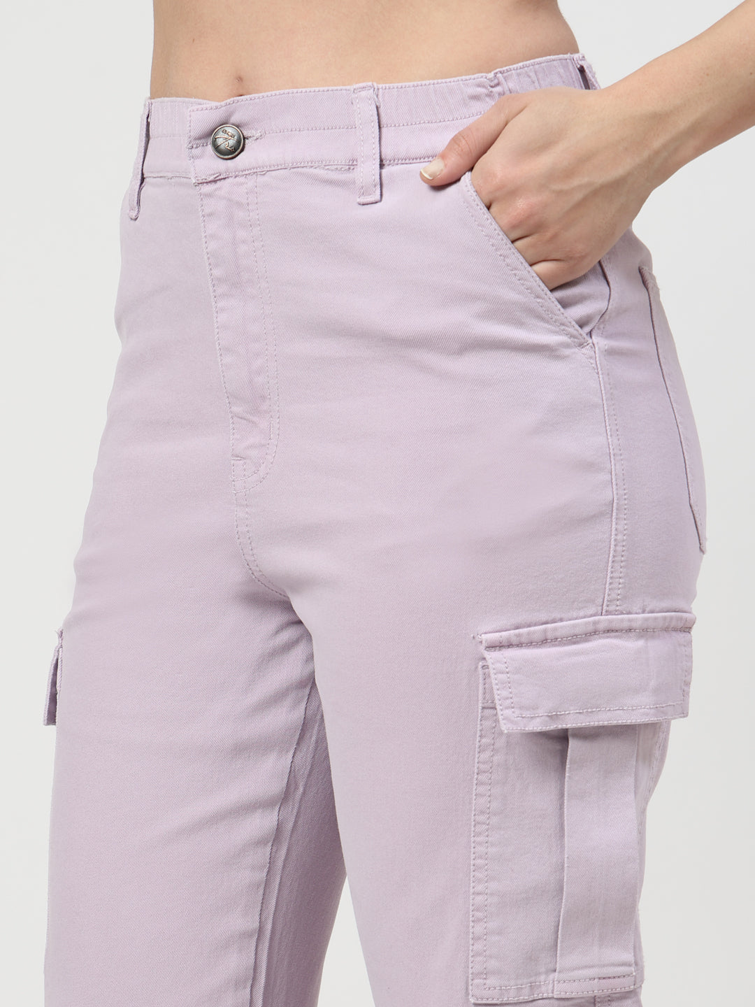 Lavender Cotton Blend Cargo Jeans