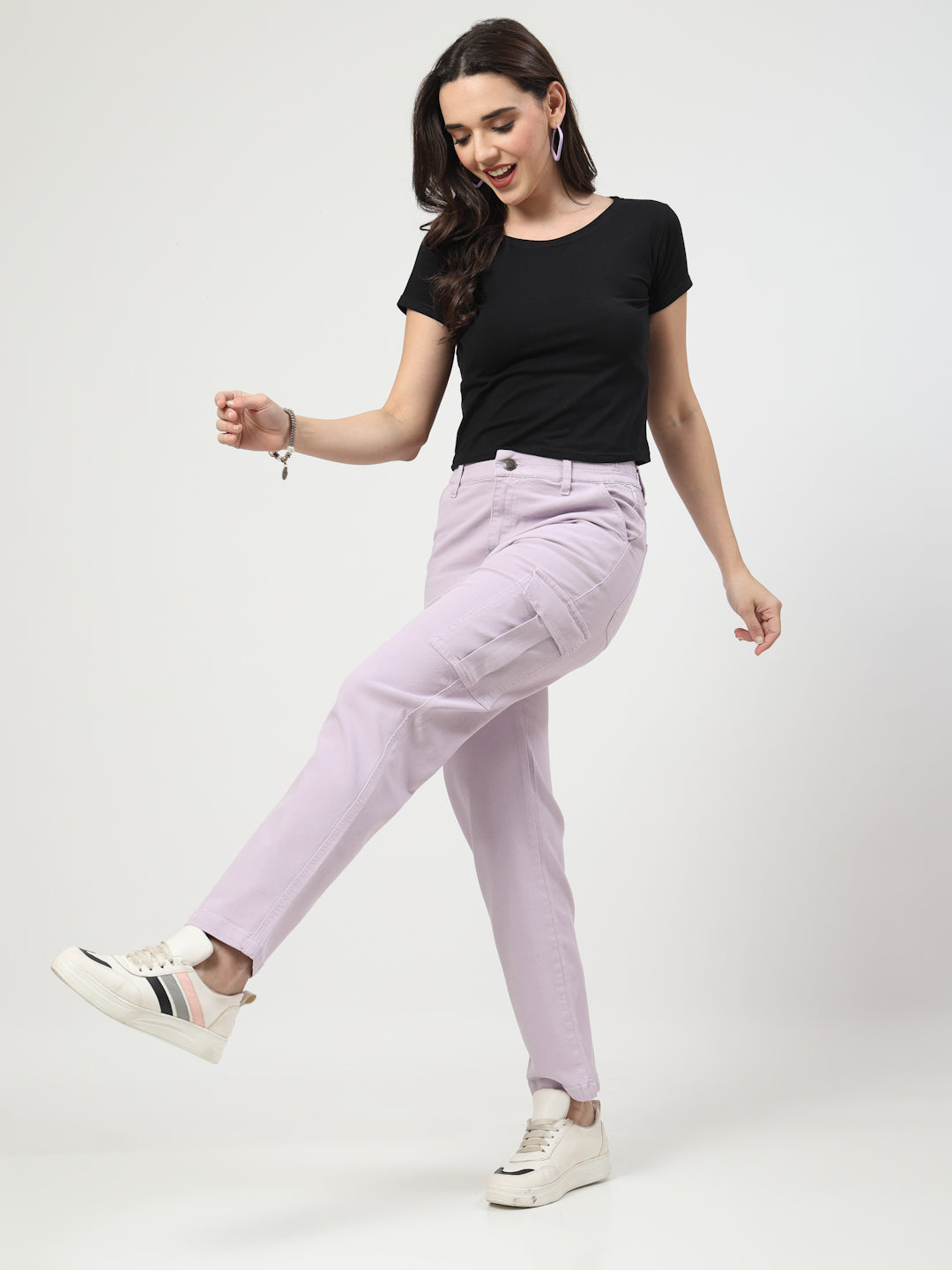 Lavender Cotton Blend Cargo Jeans