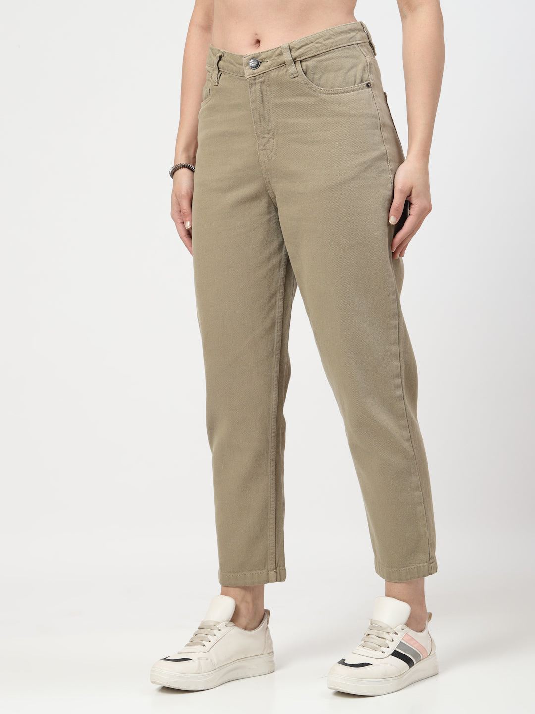 Sage Grey Straight Fit Cotton Denim Jeans for Women