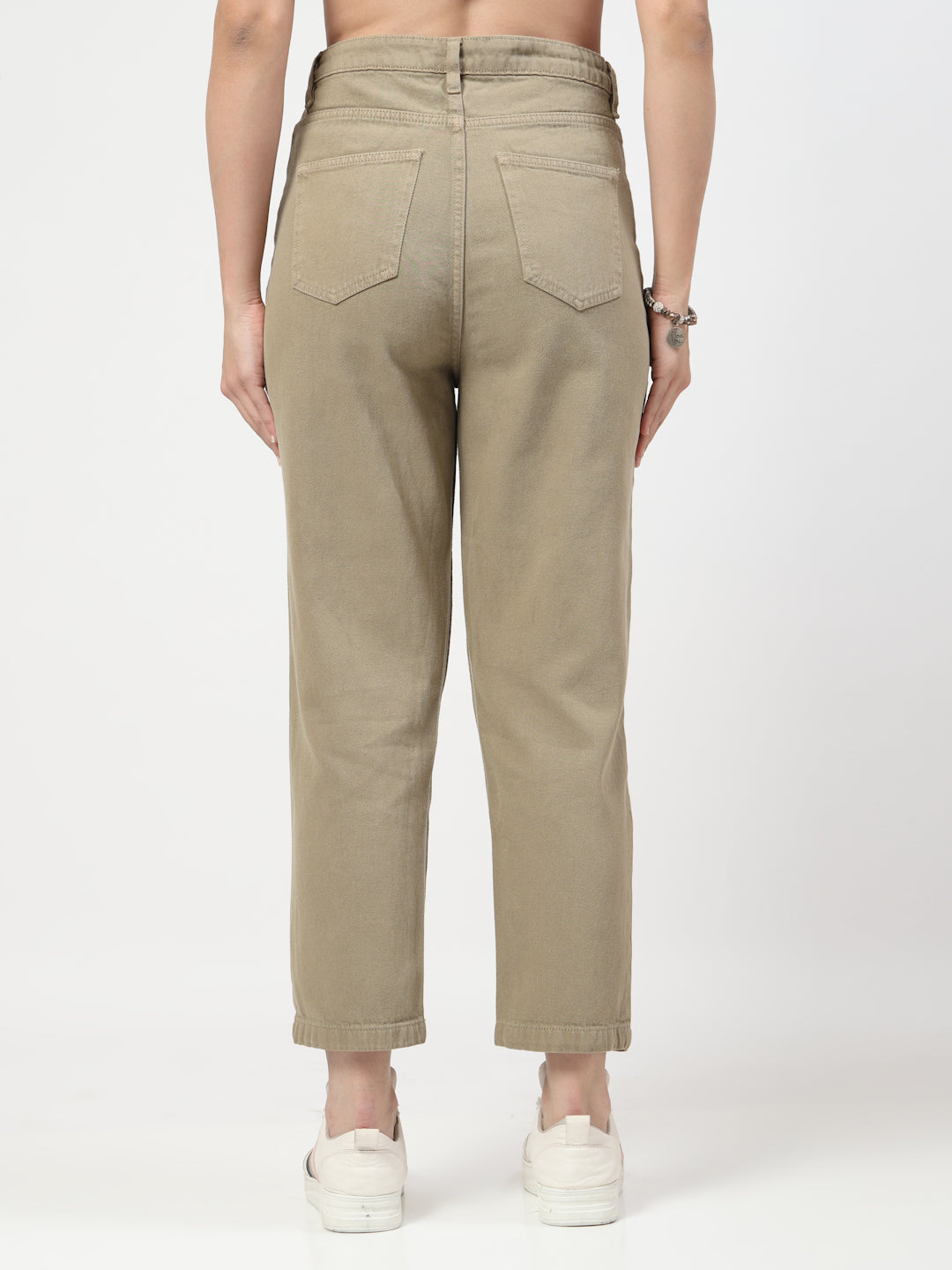 Sage Grey Straight Fit Cotton Denim Jeans for Women