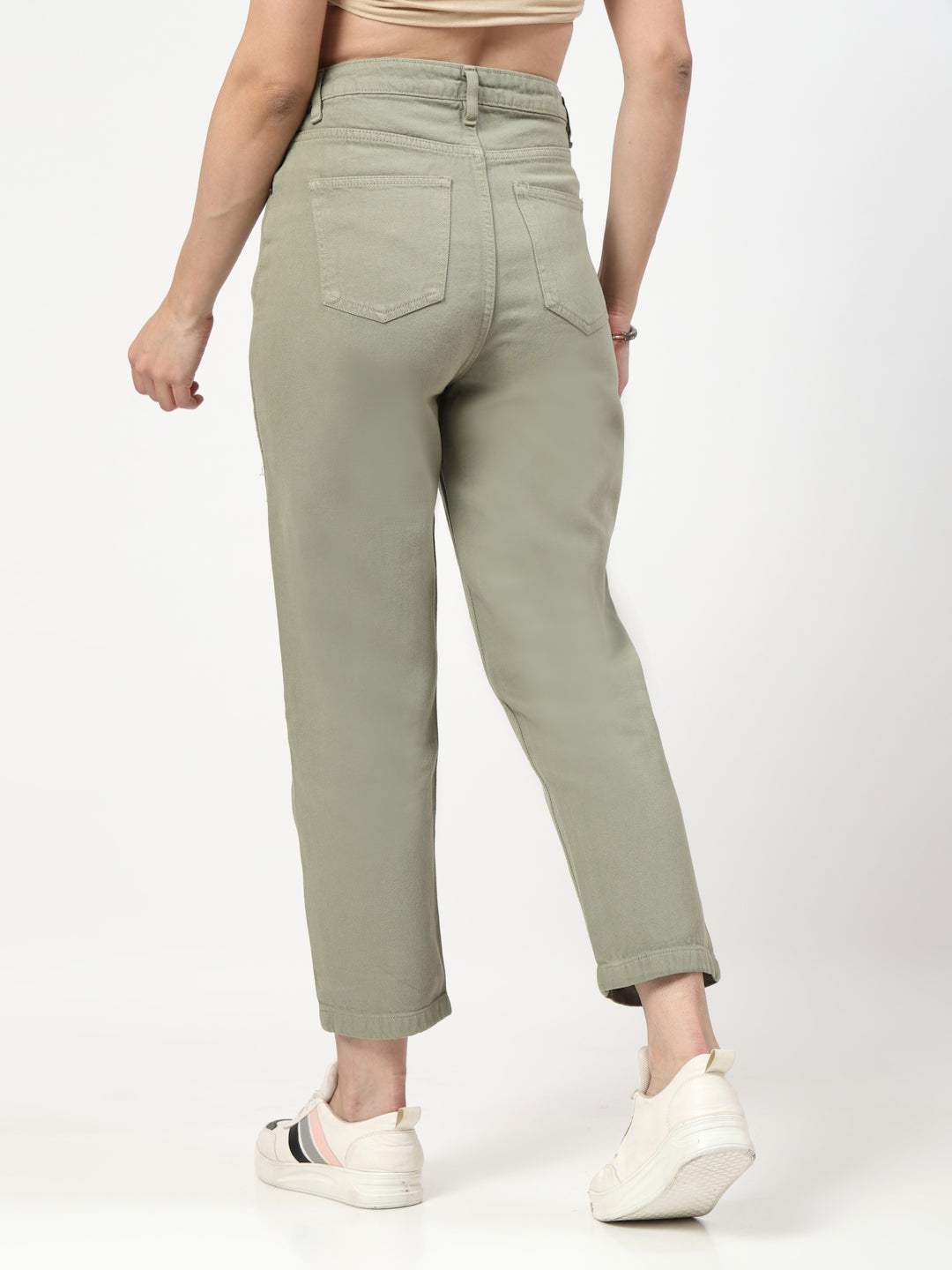 Sage Green Straight Fit Cotton Denim Jeans for Women