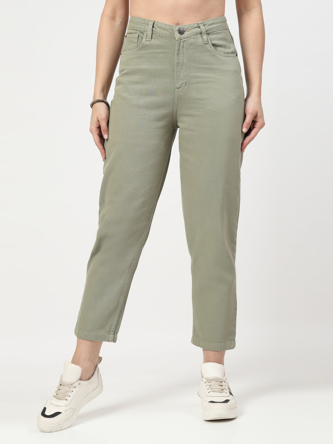 Straight Fit Mid Rise Green Jeans