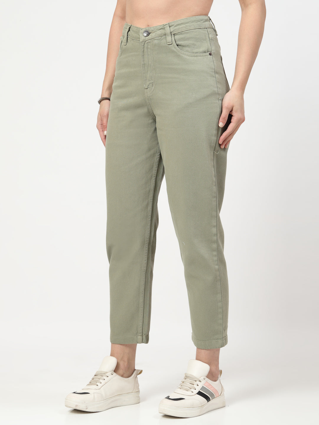 Sage Green Straight Fit Cotton Denim Jeans for Women