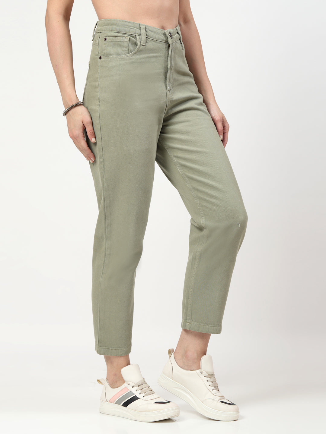 Straight Fit Mid Rise Green Jeans