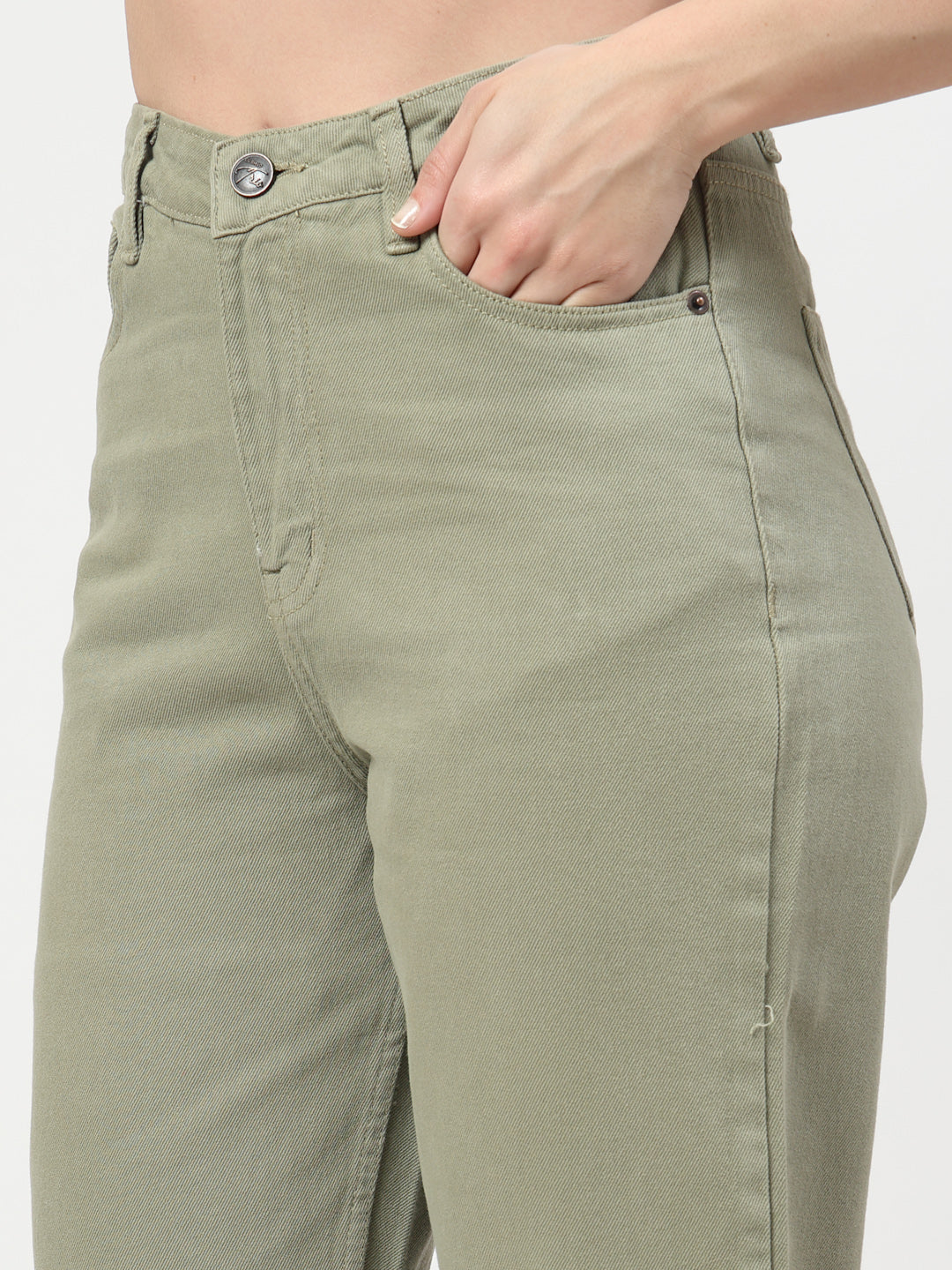 Sage Green Straight Fit Cotton Denim Jeans for Women