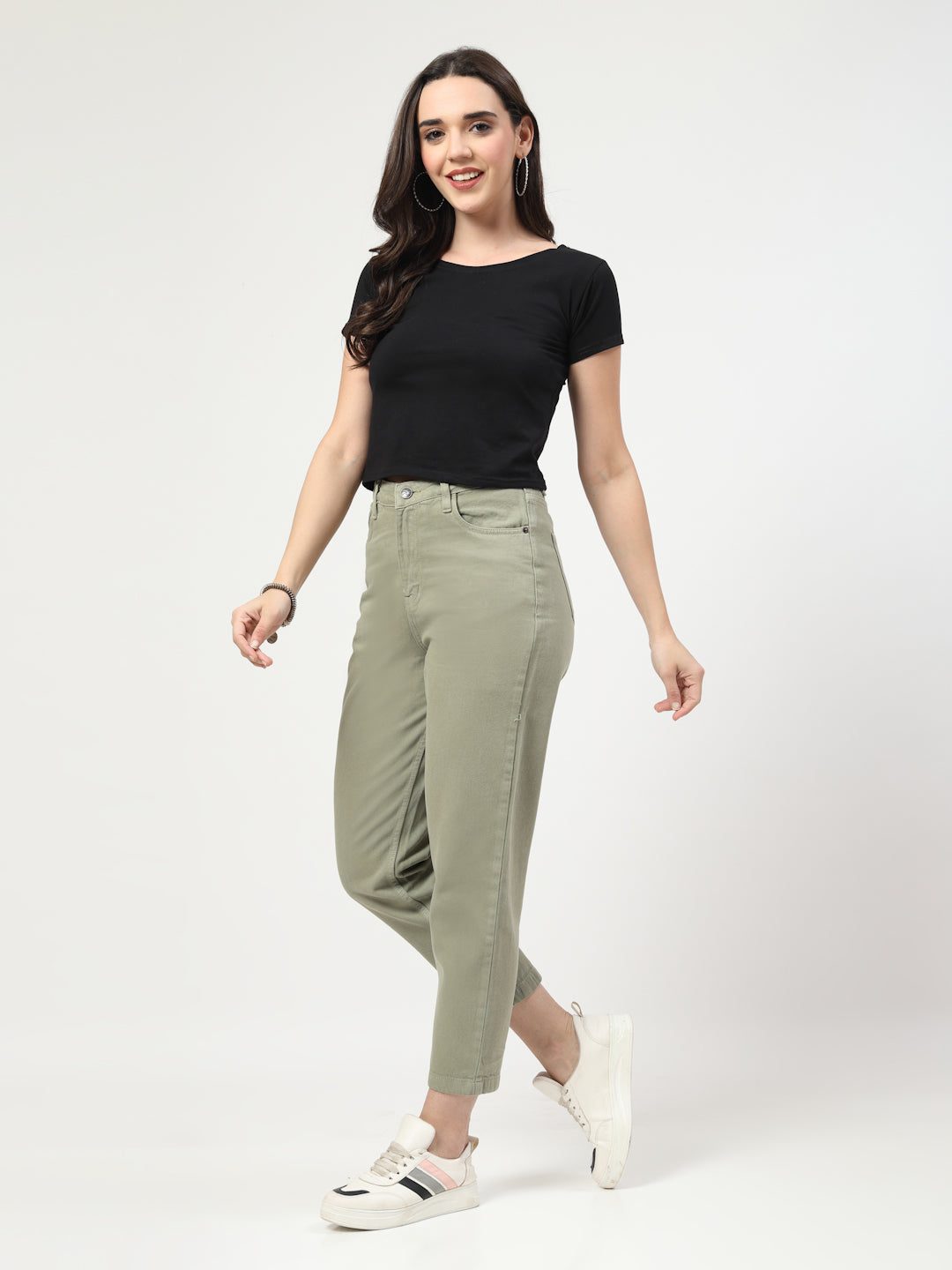 Straight Fit Mid Rise Green Jeans