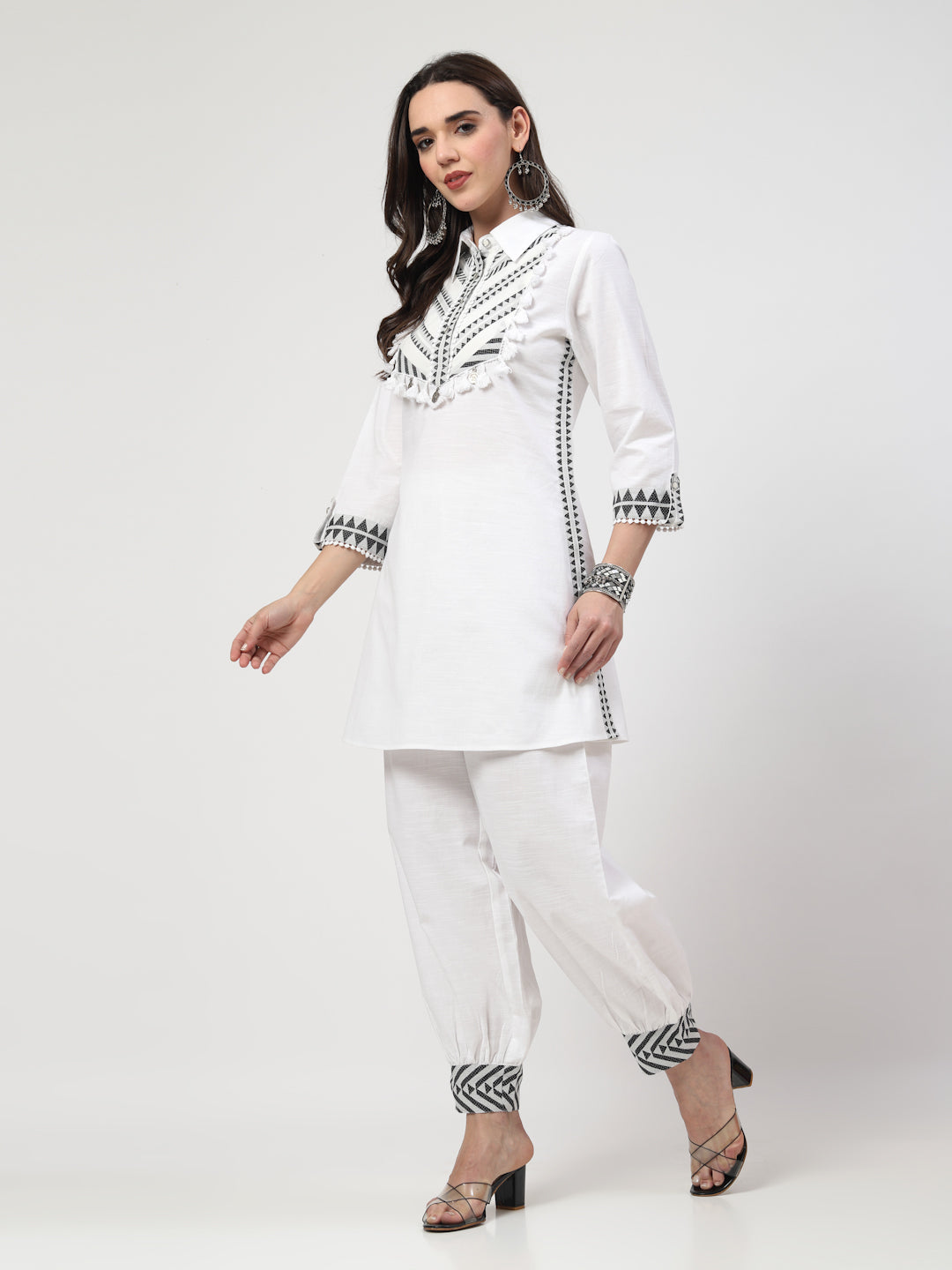 White Embroidered Co-Ord Set – Effortless Elegance - Cosmic Trio