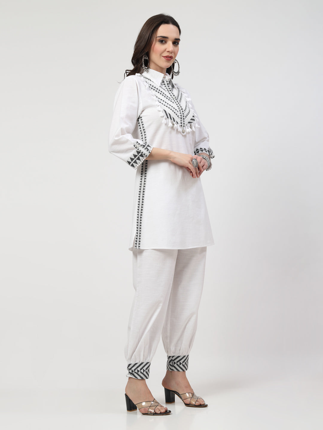 White Embroidered Co-Ord Set – Effortless Elegance - Cosmic Trio