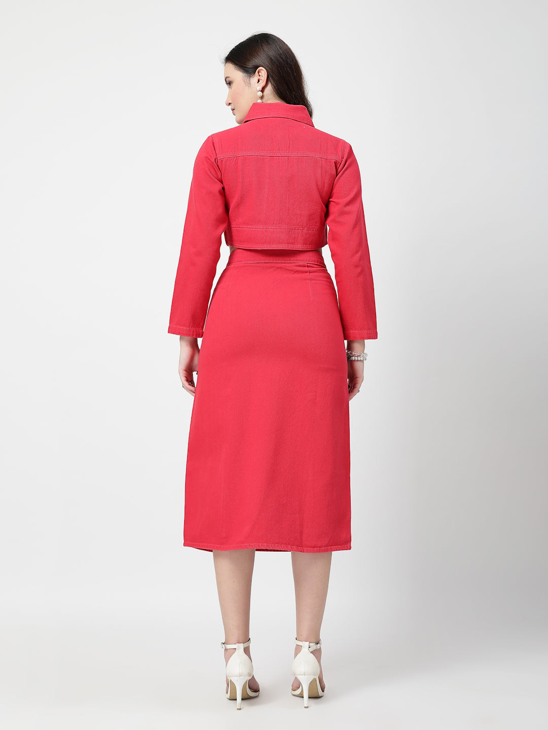 Red Denim Co-Ord Set for Women | Party Wear Two-Piece Outfit