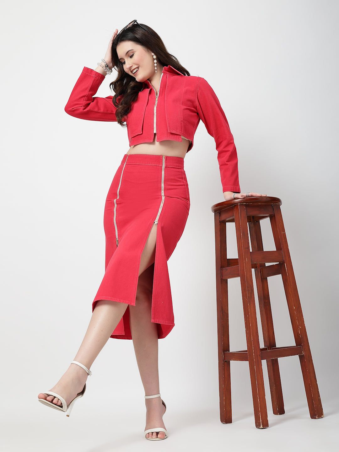 Redis Denim Jacket With Skirt