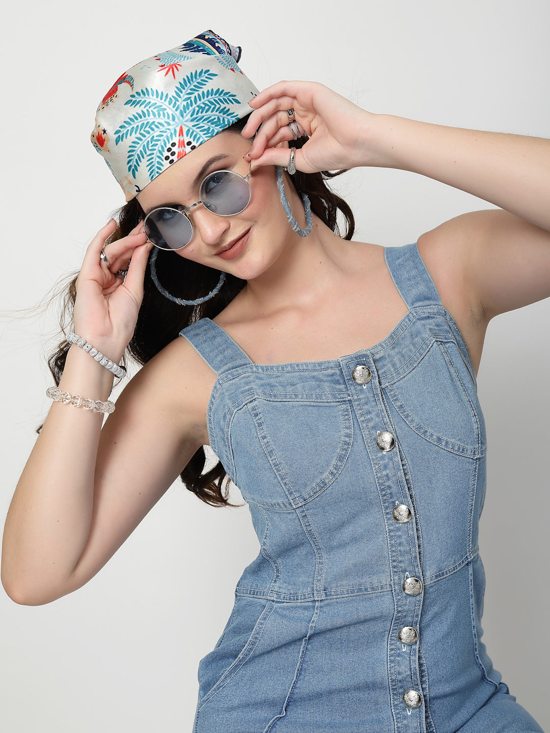 Solid Blue Cotton Denim Sleeveless Midi Dress