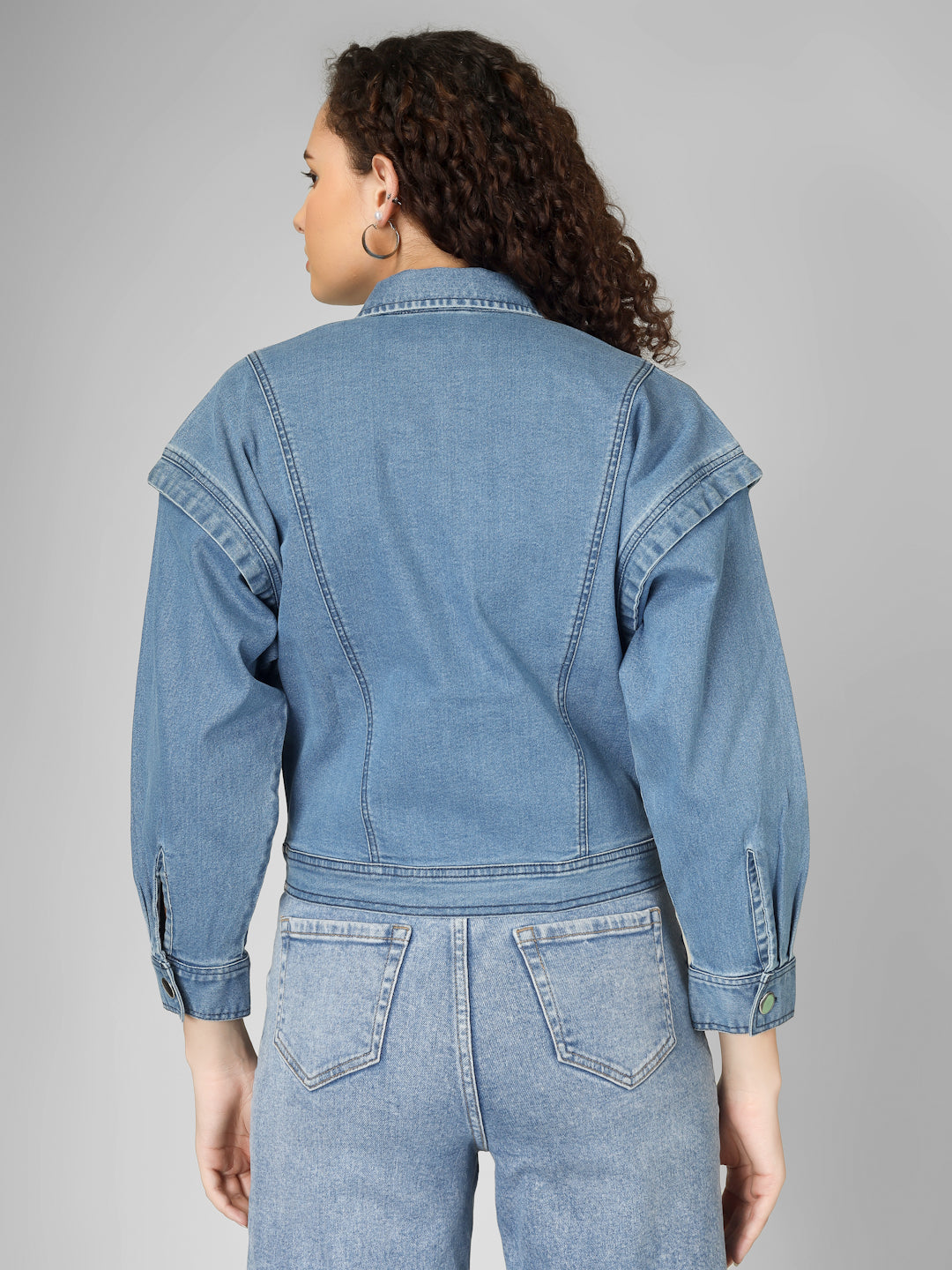 Blue Embellished Denim Jacket for Women