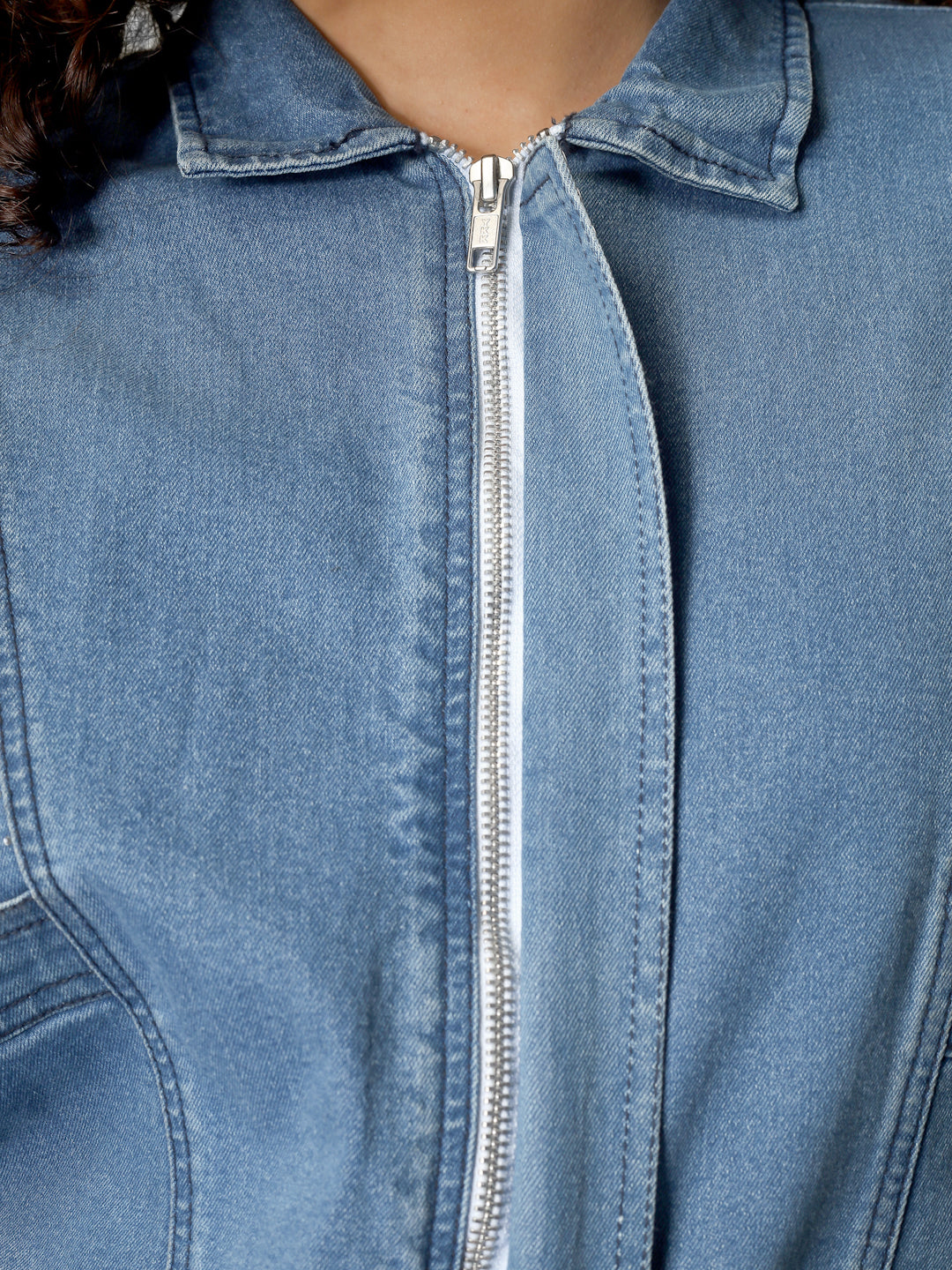 Blue Embellished Denim Jacket for Women