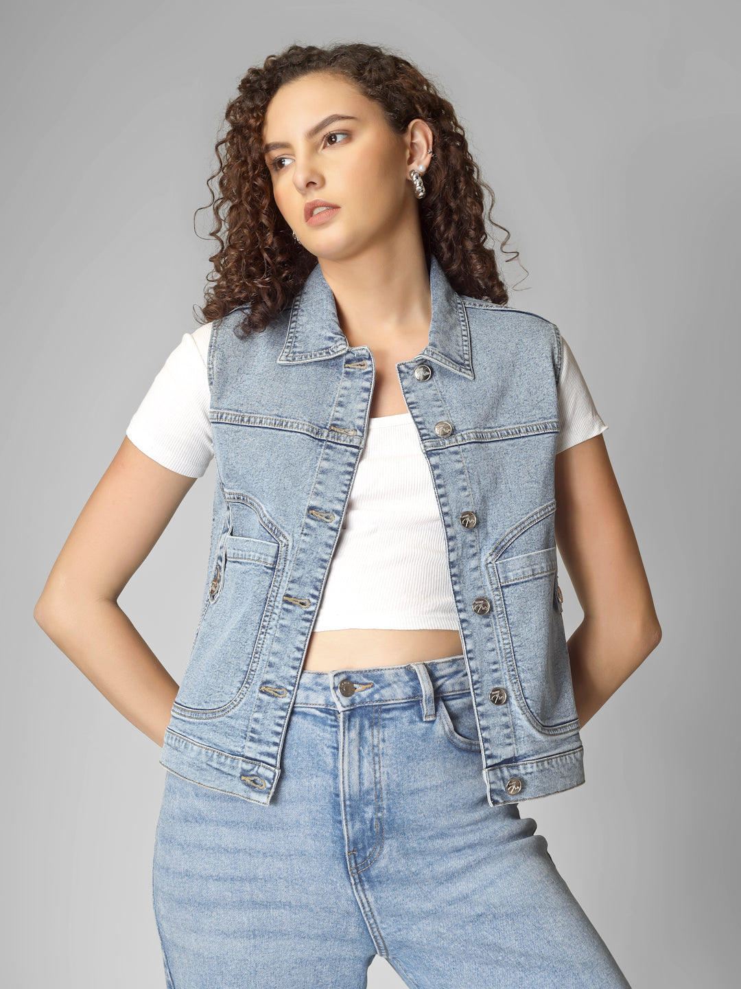 Light Blue Sleeveless Denim Jacket