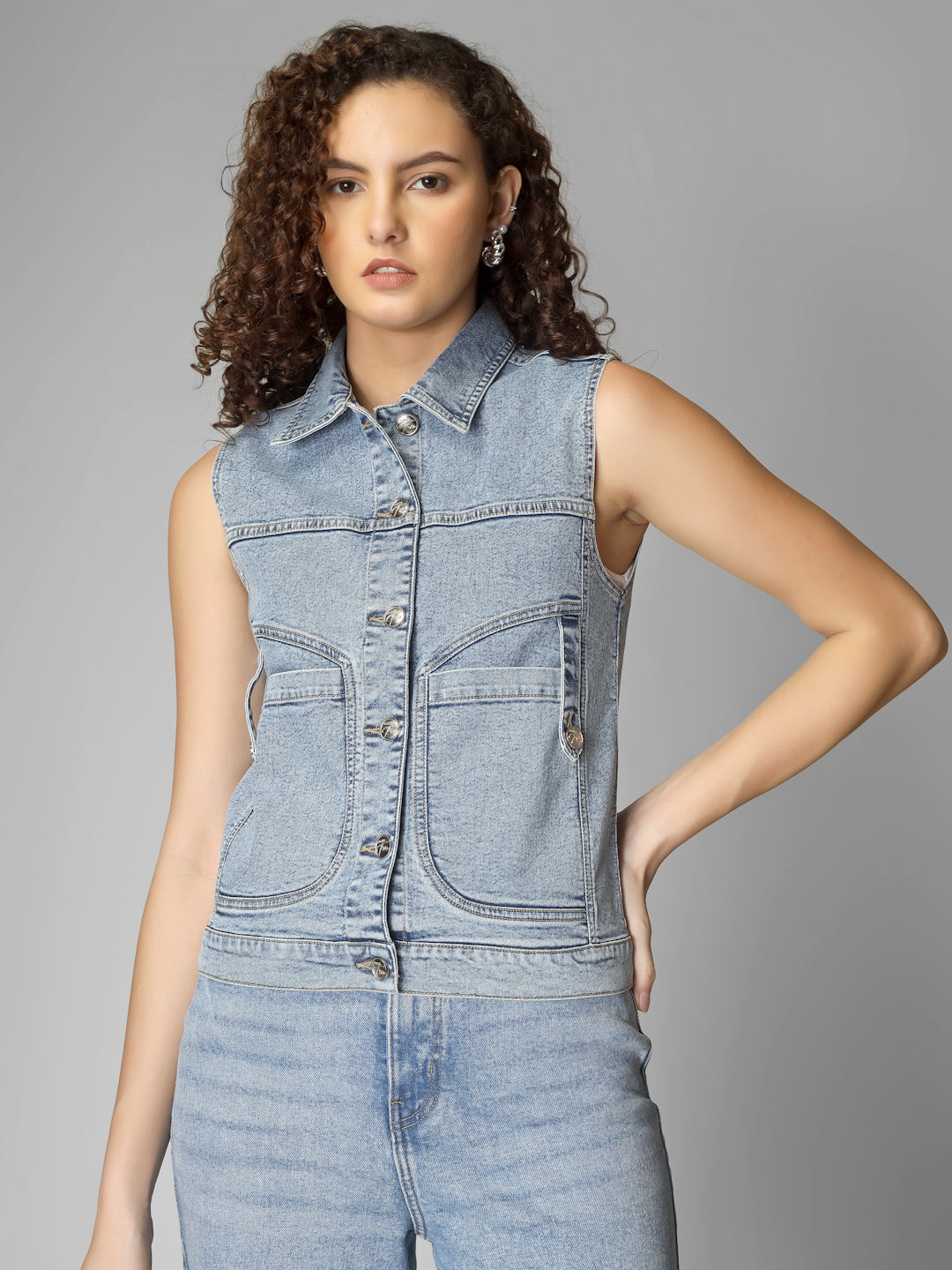 Light Blue Sleeveless Denim Jacket