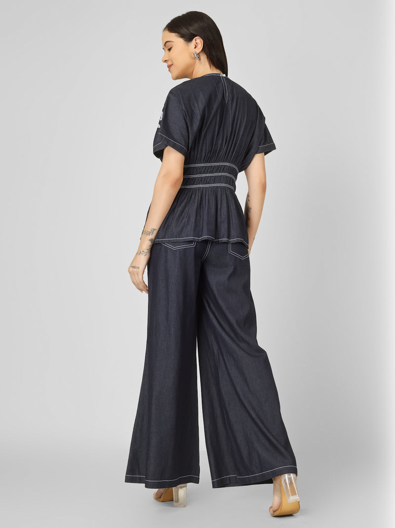 Denim Embroidered Co Ord Set Women