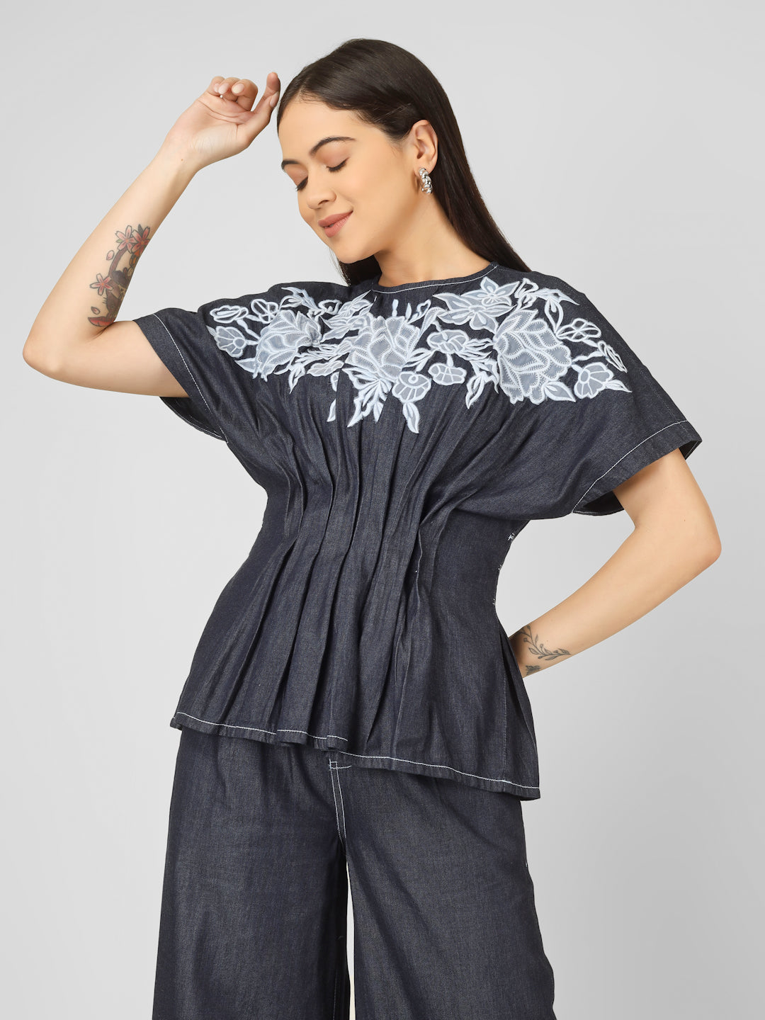 Denim Embroidered Co-ord Set