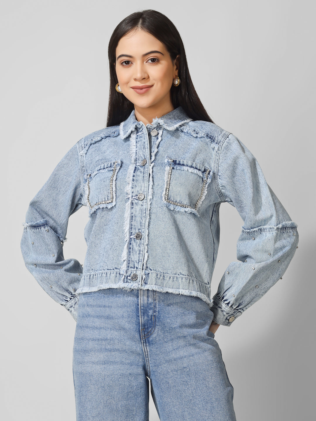 Light Blue Distressed Denim Jacket