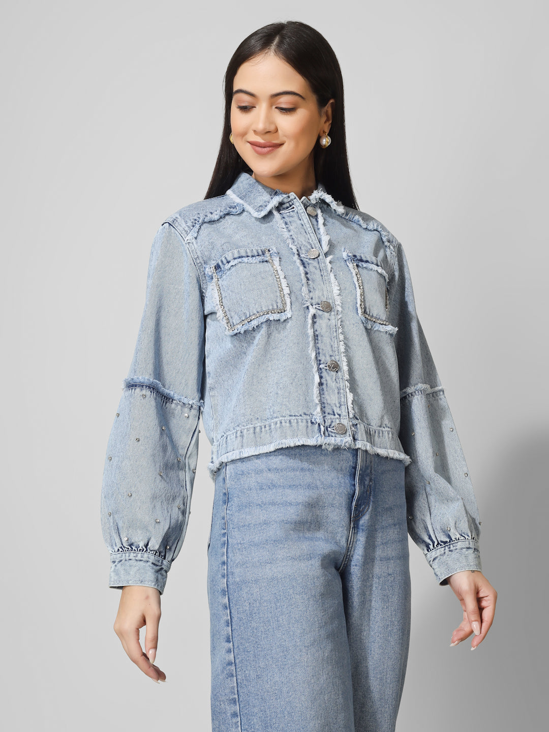 Light Blue Distressed Denim Jacket