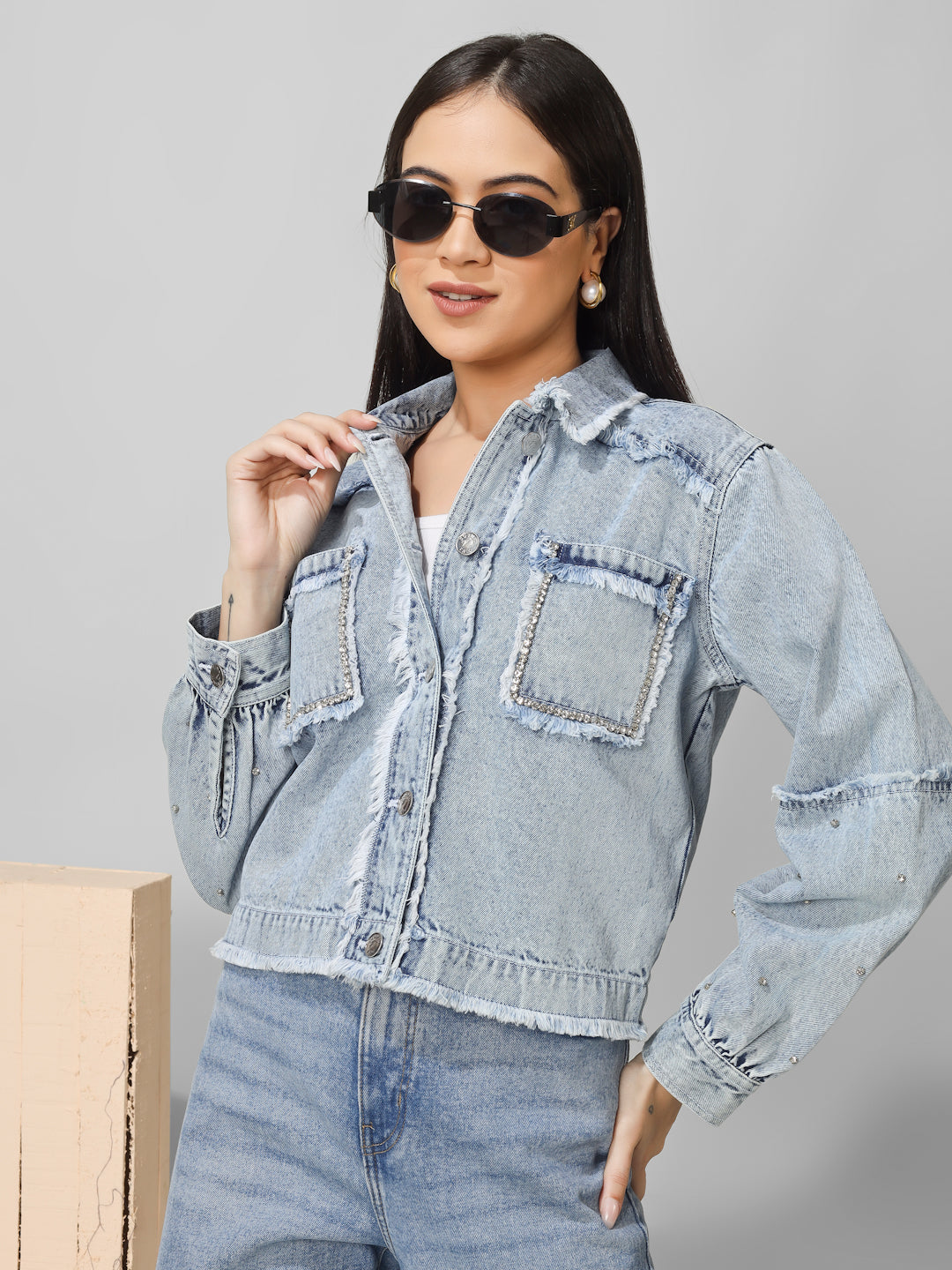 Light Blue Distressed Denim Jacket