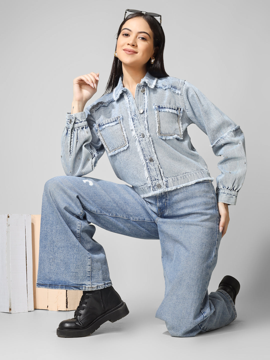 Light Blue Distressed Denim Jacket