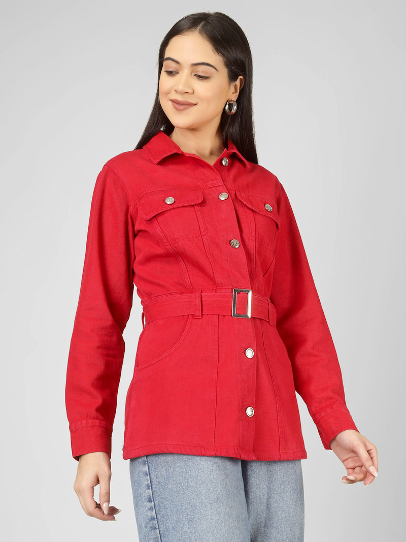 Red Denim Trench Coat Women