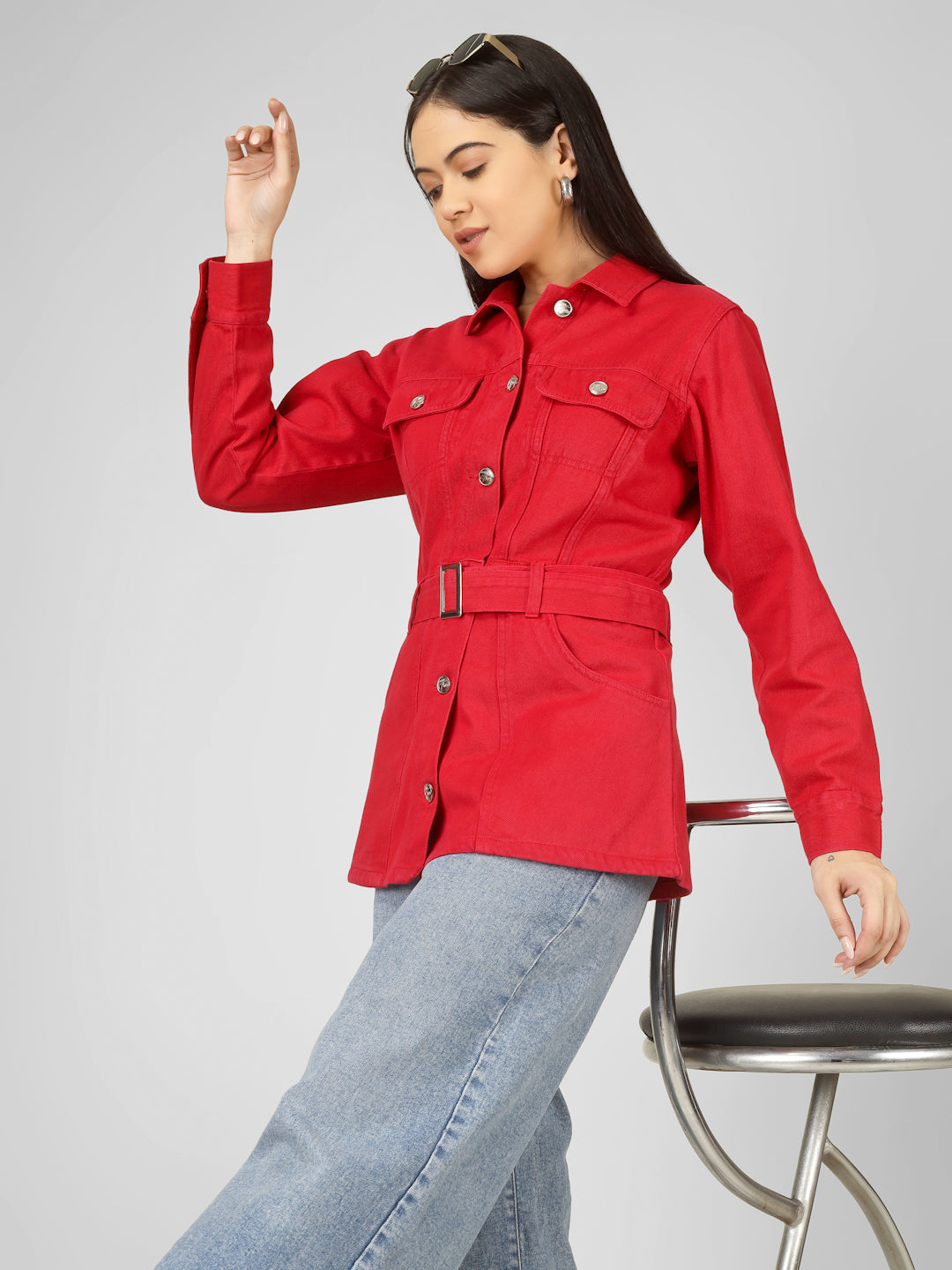 Denim Belted Shirt Jacket