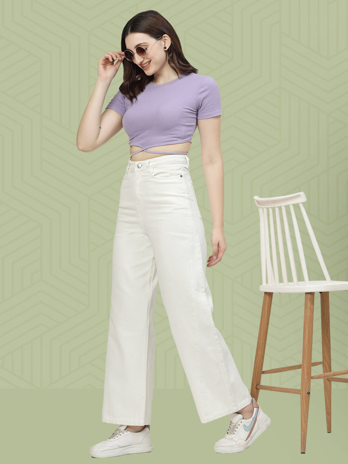 Wide Leg White Cotton Denim Jeans - Cosmic Trio