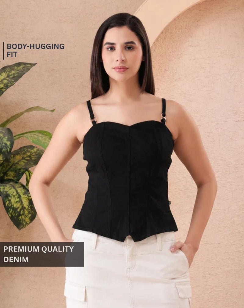 Women’s Black Sweetheart Neck Strappy Corset Style Top