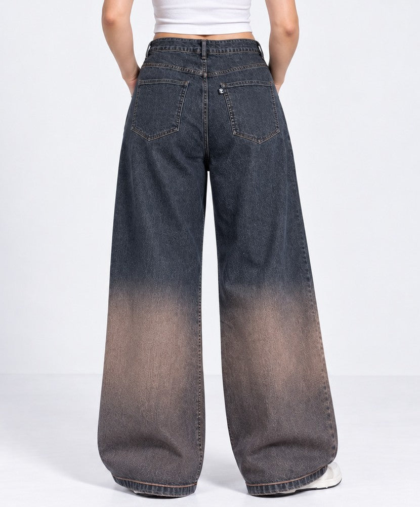 Women’s Blue Mid-Rise Wide Leg Washed Denim Jeans