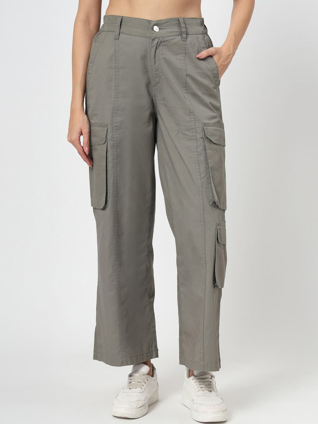 Olive Cotton Loose Fit Cargo Pants Women