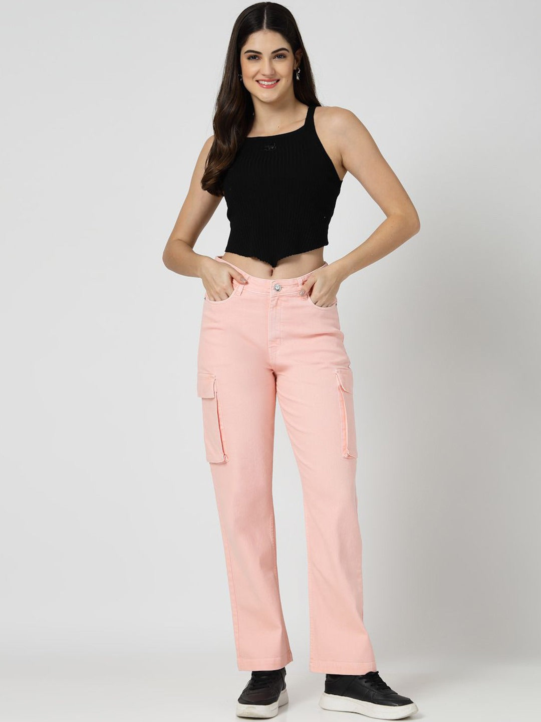 Women Relaxed Straight Leg Loose Fit Cargos Trousers