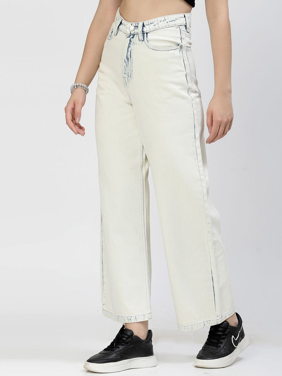 Women Smart Straight Fit High-Rise Acid Wash Jeans