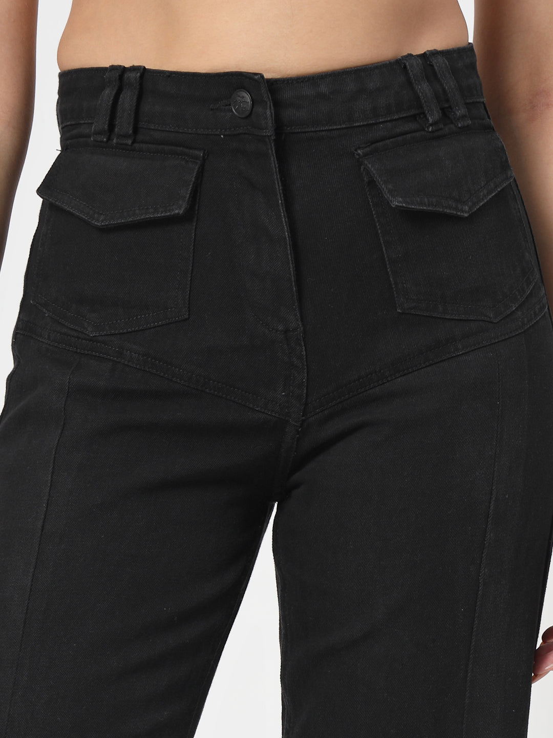 Square Neck Sleeveless Cotton Denim Top With Trouser - Cosmic Trio