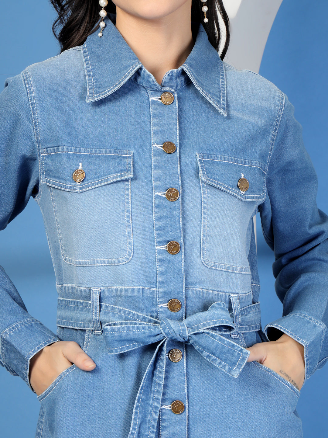 DENIM BELTED LONG SHIRT DRESS