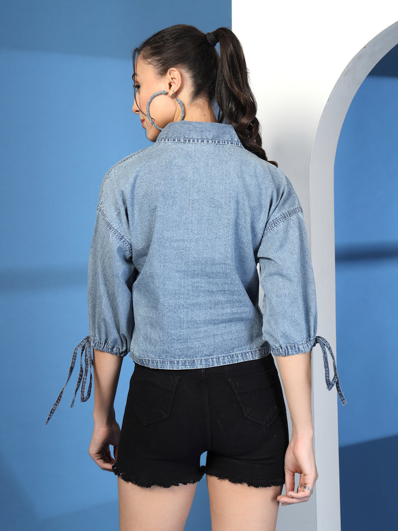 Denim Spread Collar Casual Shirt