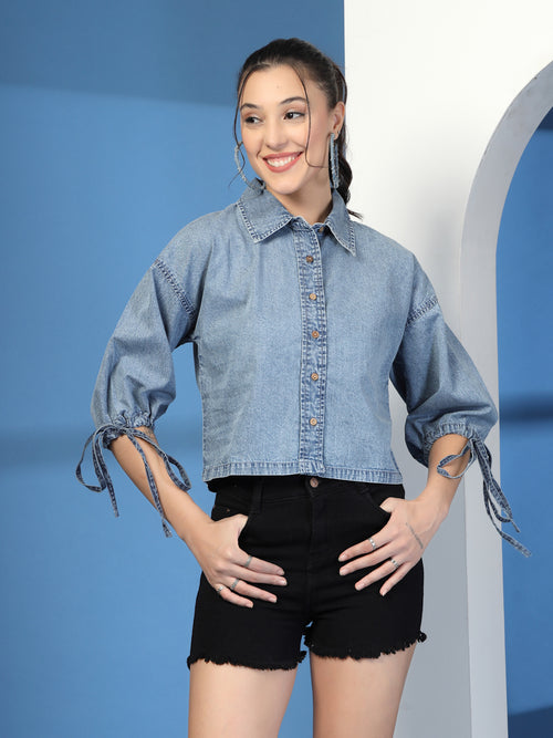 Denim Spread Collar Casual Shirt
