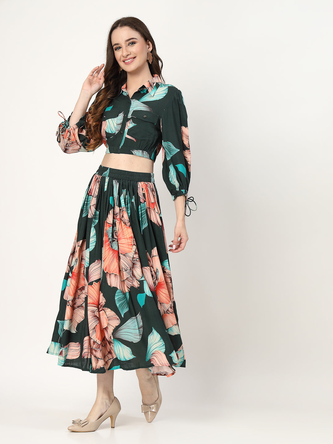 Floral Printed Top With Skirt Co-Ords Sets