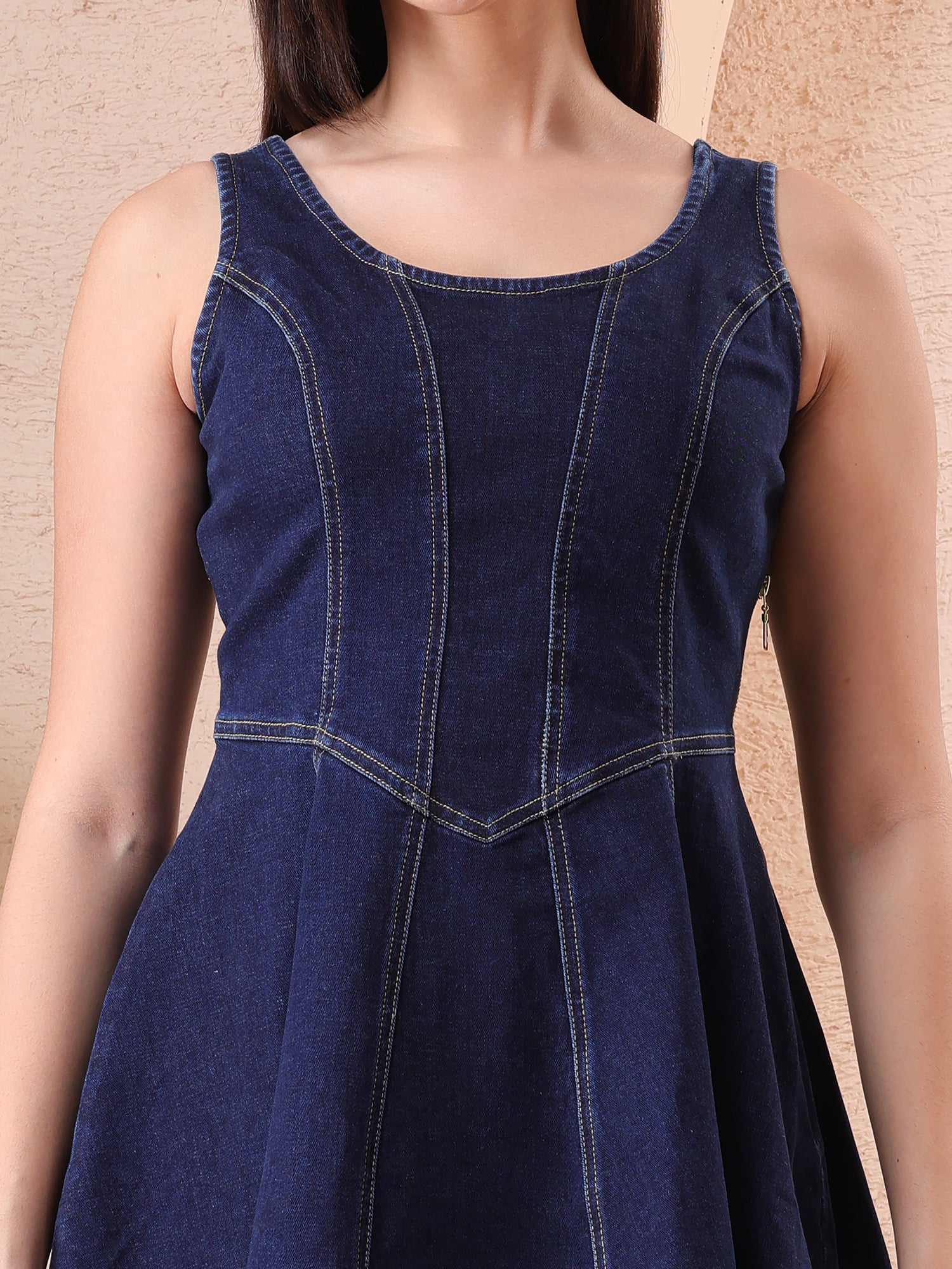 Women's Blue Denim Fit & Flare Mini Dress