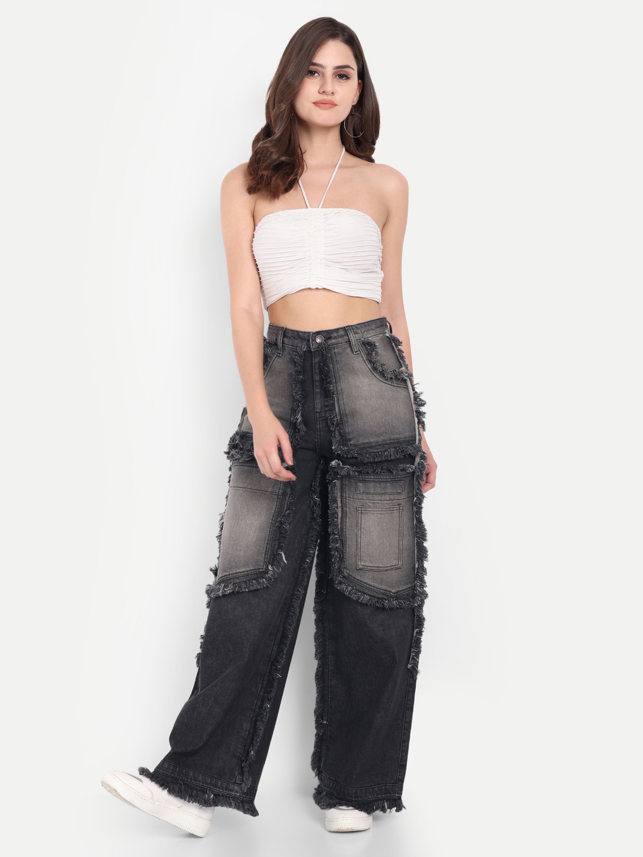 Grey/Black Denim Jeans with Big Pockets