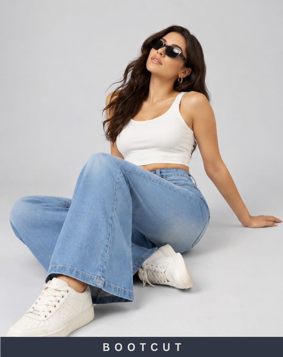 Women Mid Rise Bootcut Denim Jeans – Light Fade Stretch Casual Wear